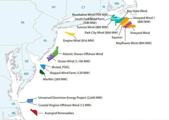 Map Of Proposed Offshore Wind Farms United States East Coast