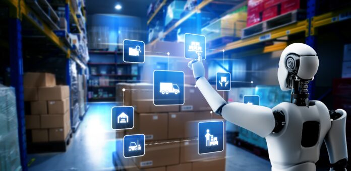 Innovative Industry Robot Working In Warehouse For Human Labor Replacement Ai To Improve Supply Chain Sustainability